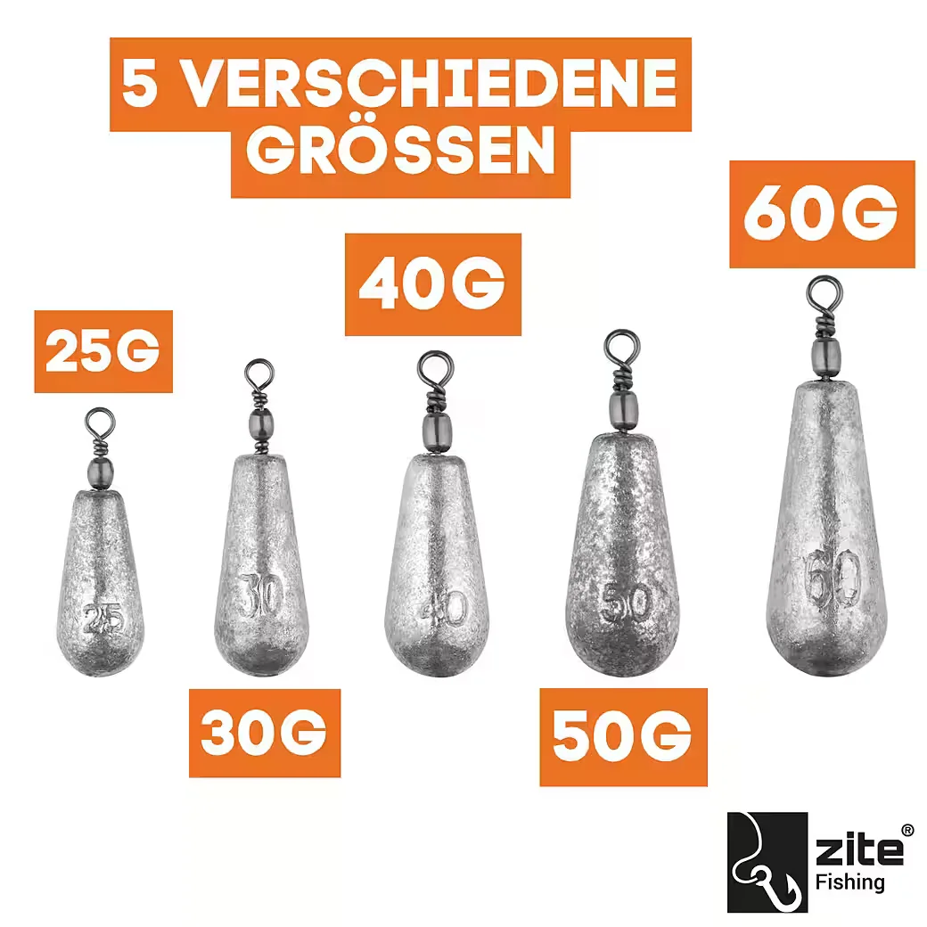 ZITE Birnenblei Set 14tlg 25 bis 60 g Angeln Süßwasser Salzwasser