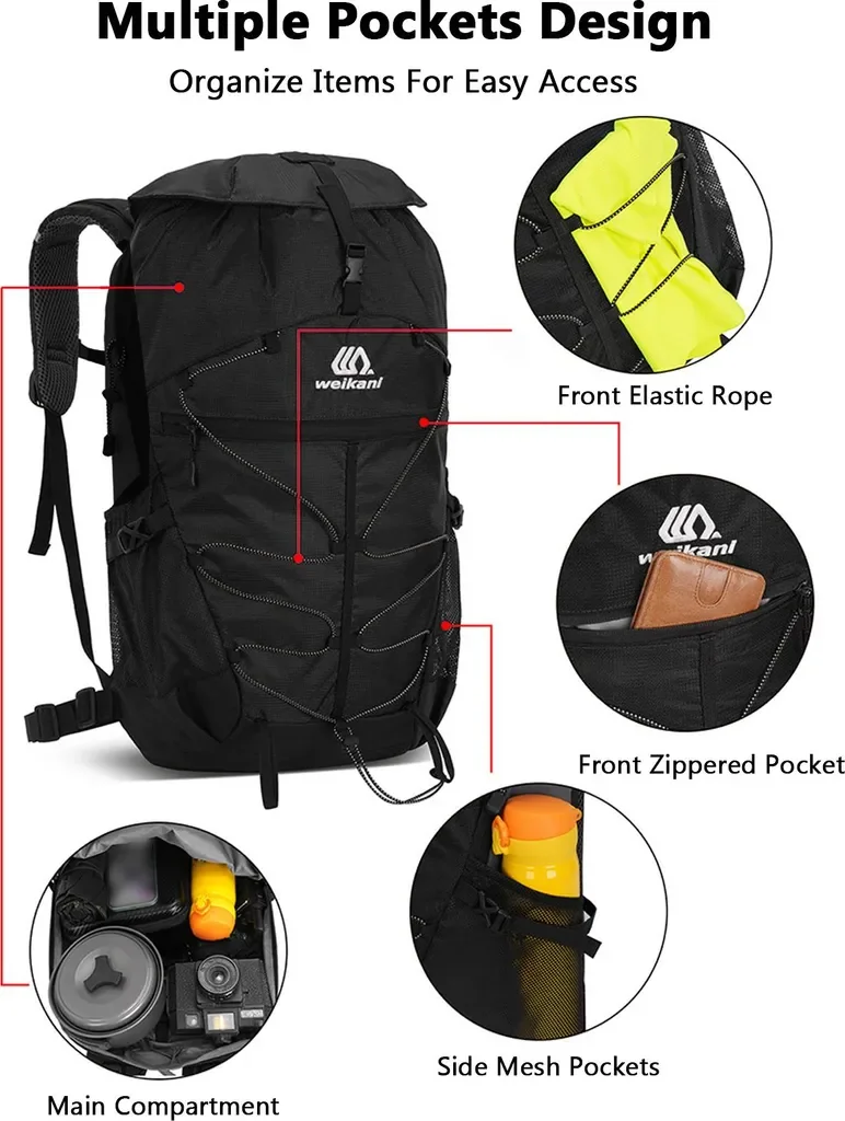 Lixada Wanderrucksack 35L leicht wasserabweisend Outdoor Schwarz