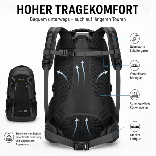FORRLITE Wanderrucksack 60L Trekkingrucksack Fahrradrucksack