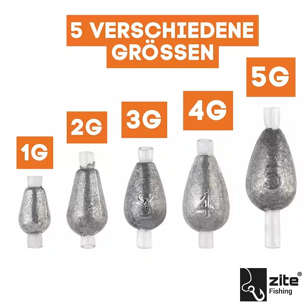 ZITE Birnenblei Set 40 Stück 1-5 g Tropfenblei Grundangeln Forelle