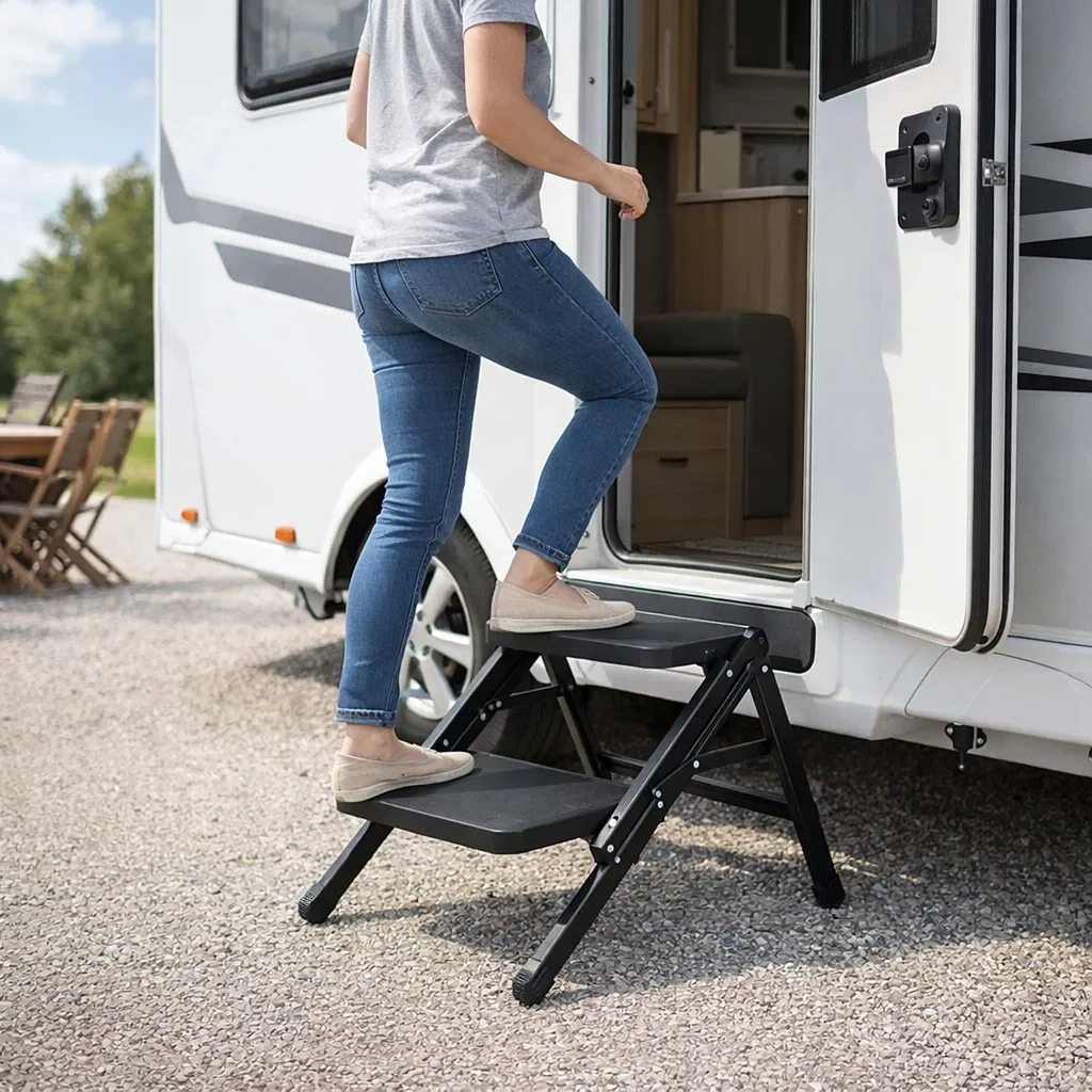 Wiltec Doppeltrittstufe Stahl 2 Stufen bis 200 kg Camping Trittleiter