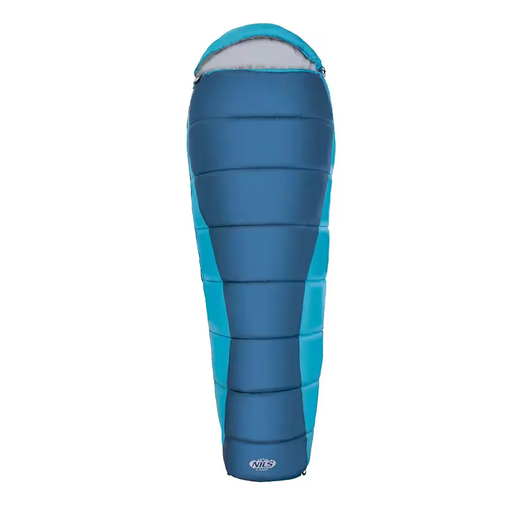 NILS CAMP Mumienschlafsack warm Grau/Blau mit Innentasche