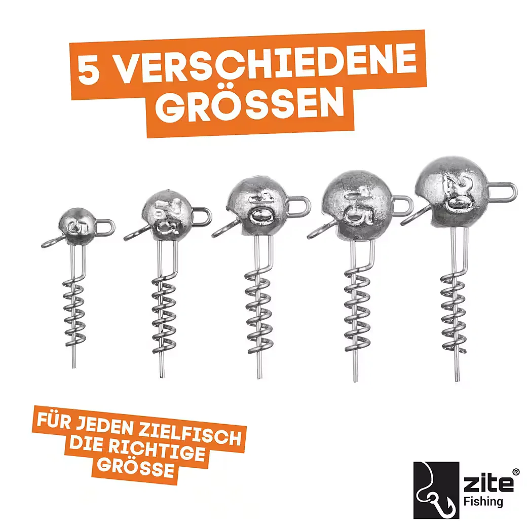 ZITE Blei Screw In Jigs Set 25 Stück 5 bis 20 g Gummiköder in Box