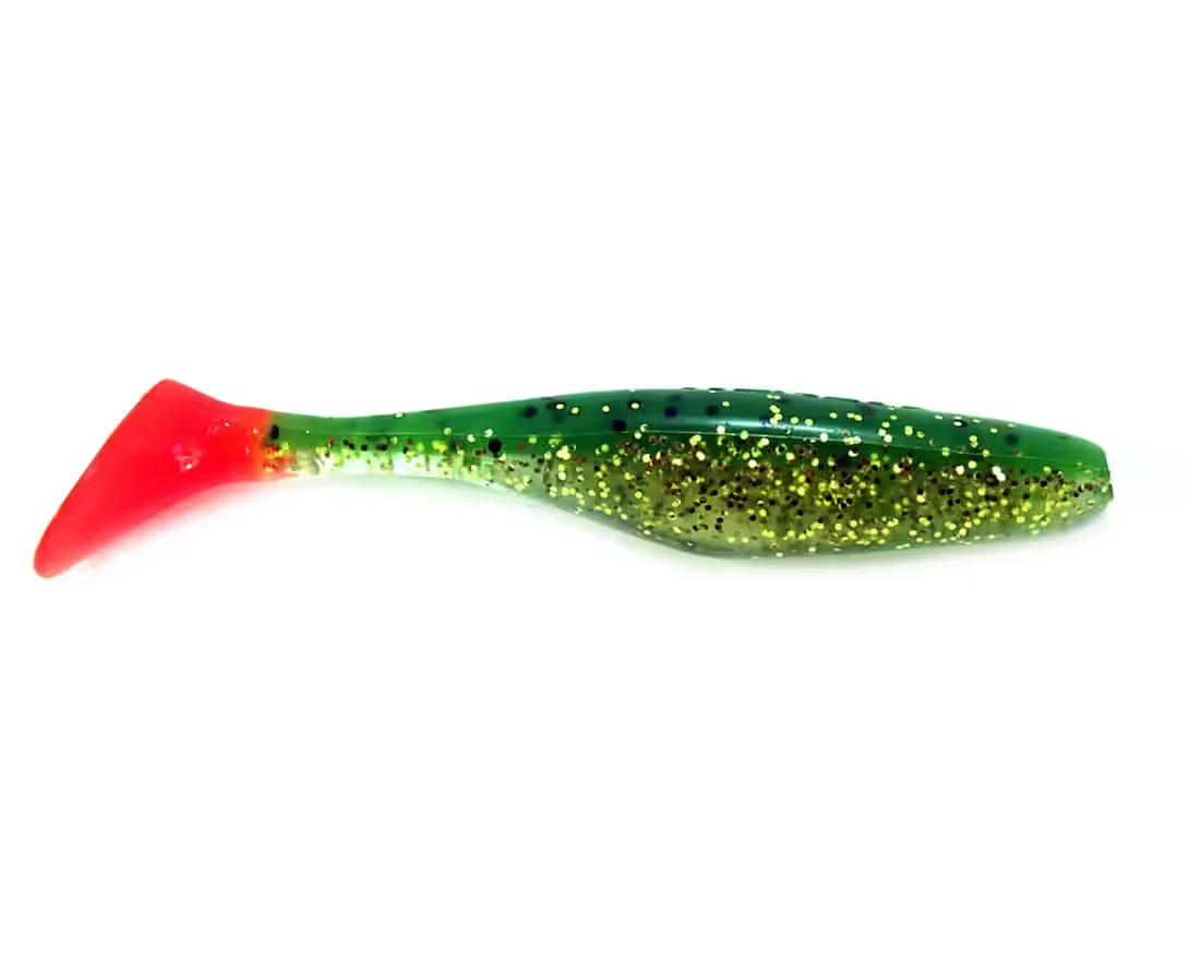 JENZI River Shad USA Bass Gummifisch Kunstköder Glitzer gruen rot
