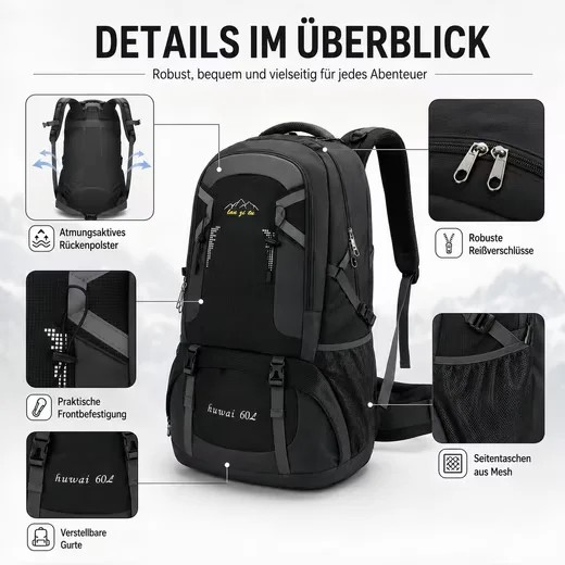 FORRLITE Wanderrucksack 60L Trekkingrucksack Fahrradrucksack