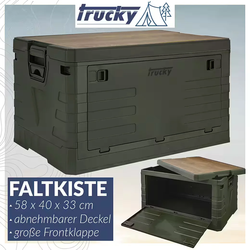 TRUCKY Faltbox 75L Klappbox Camping, 58x40x33 cm, Grün