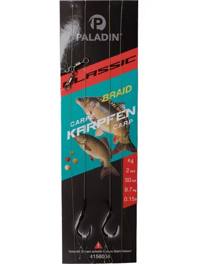 PALADIN Karpfenhaken Boilie gebunden Größe 4 Vorfach 50 cm