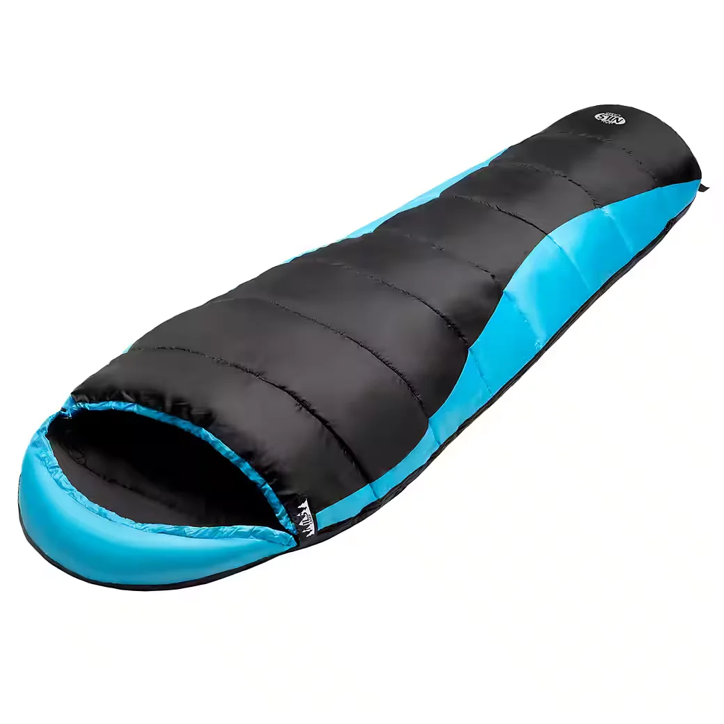 NILS CAMP Mumienschlafsack warm Schwarz Blau mit Innentasche Outdoor