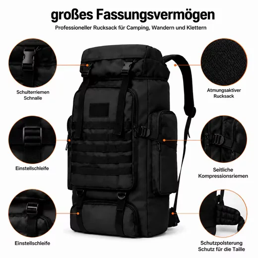 TOOMOKE Wanderrucksack wasserdicht Herren Damen Outdoor Camping