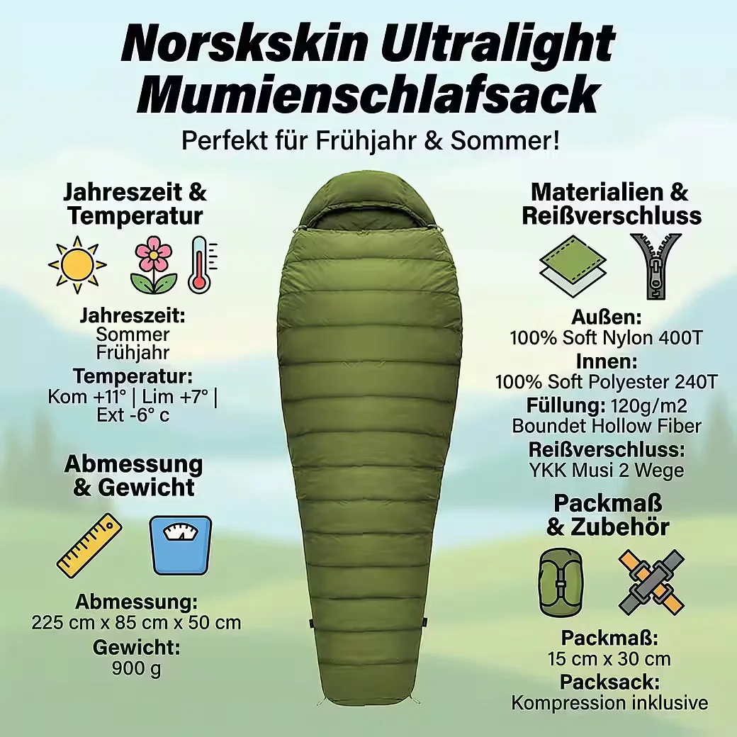 NORSKSKIN Mumienschlafsack Ultralight 220 cm 900 g