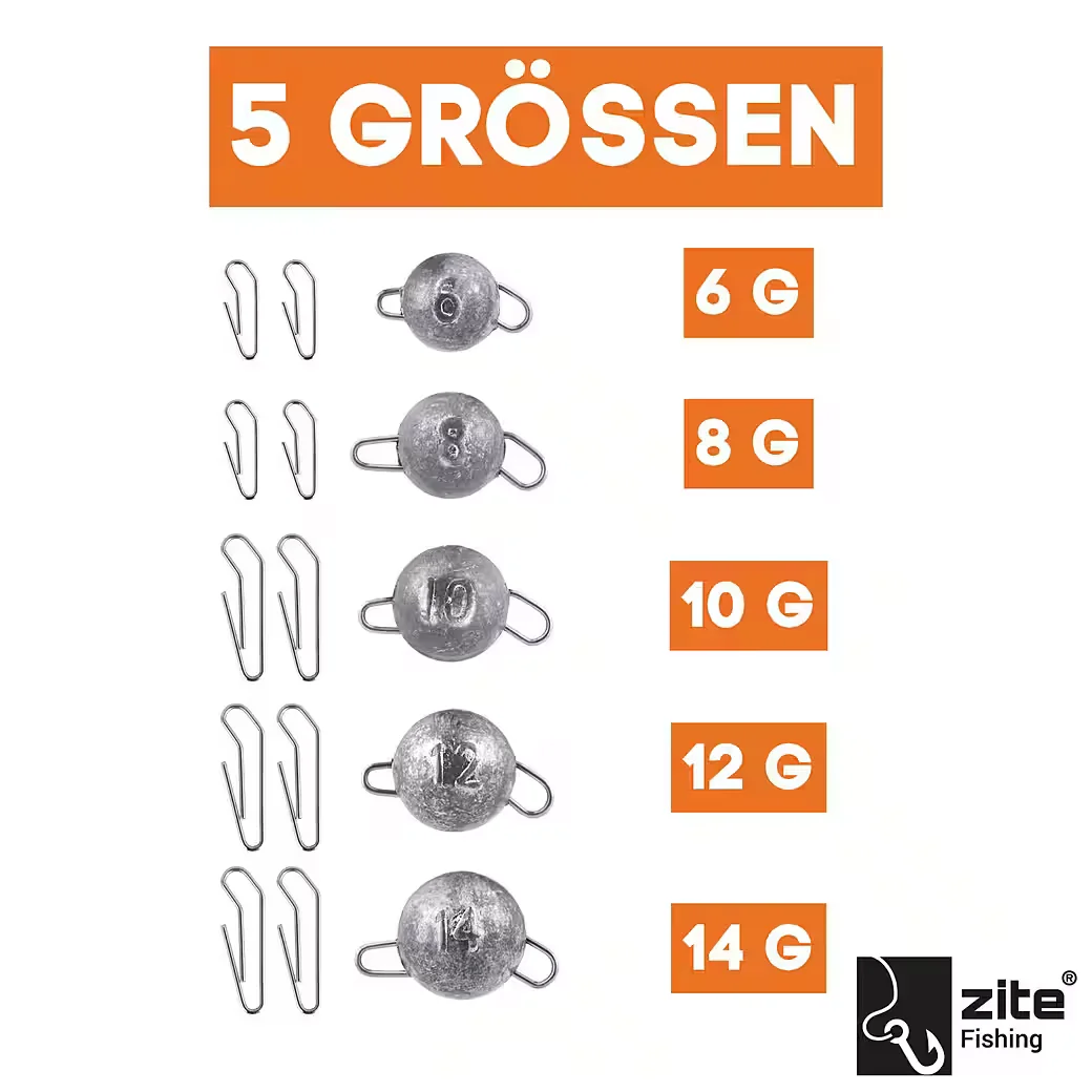 ZITE Cheburashka Jigkopf Set 6 bis 14 g 30 Stück Box Bleikugeln