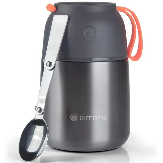 DIMONO Thermobehälter Edelstahl - mit Löffel und Silikonband