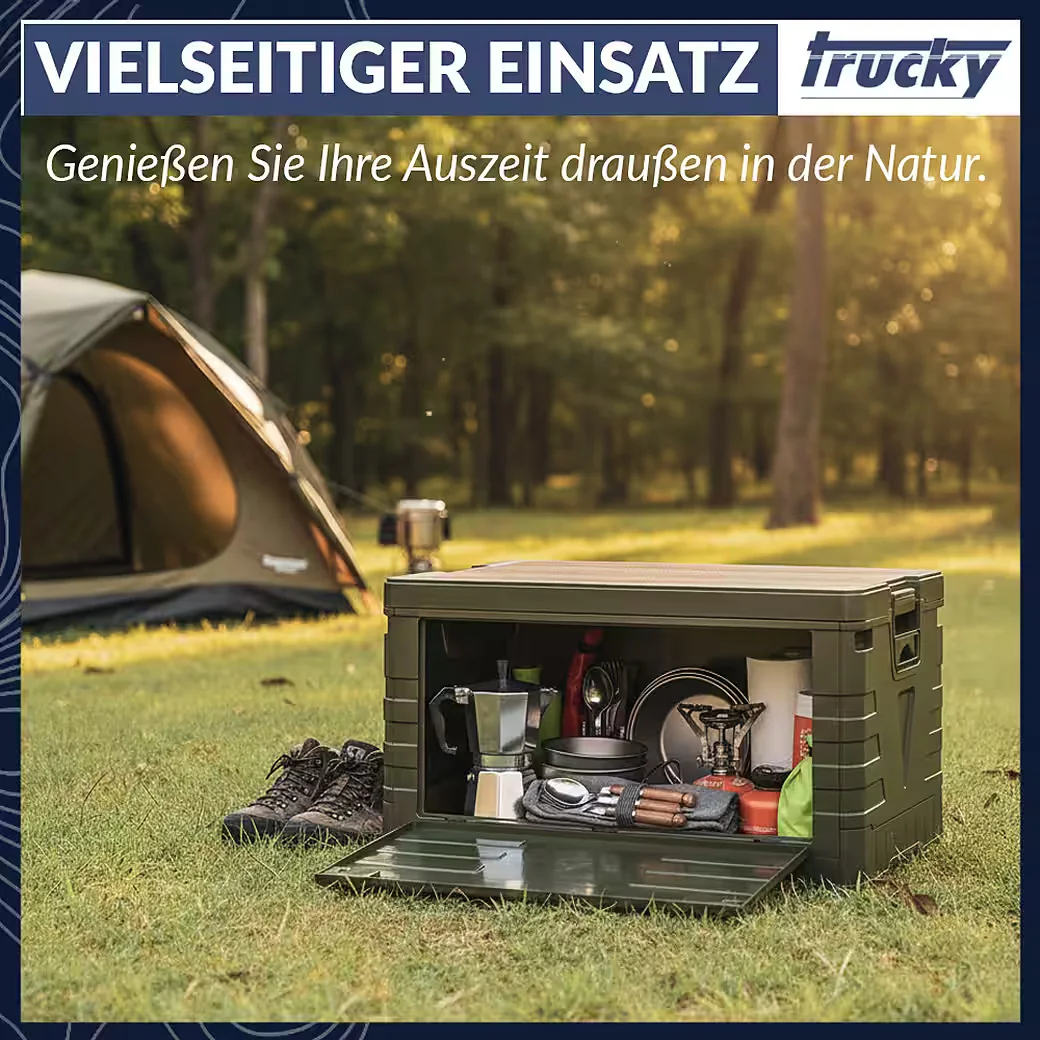 TRUCKY Faltbox 75L Klappbox Camping, 58x40x33 cm, Grün
