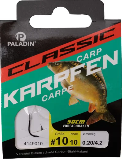 PALADIN Karpfenhaken gebunden Größe 10, 50 cm, 10 Stück