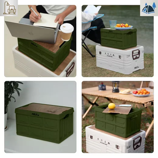 NILS CAMP Faltbox 2in1 15L Outdoor Campingbox mit Arbeitsfläche