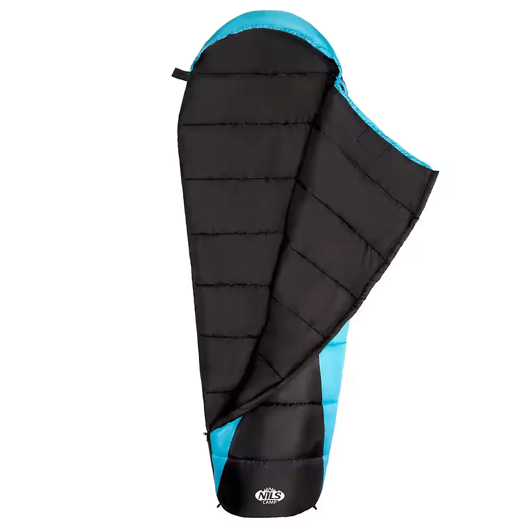 NILS CAMP Mumienschlafsack warm Schwarz Blau mit Innentasche Outdoor