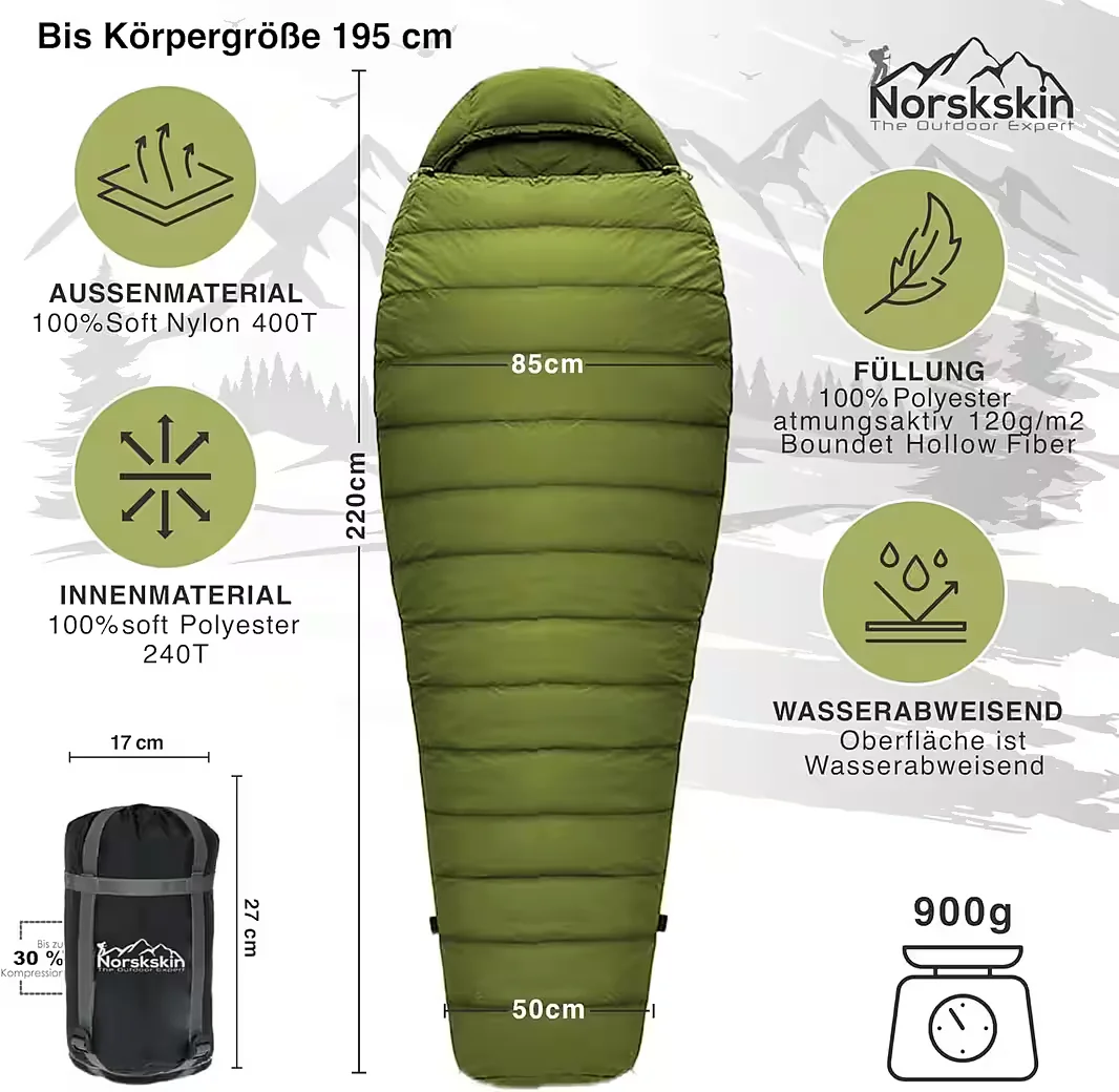 NORSKSKIN Mumienschlafsack Ultralight 220 cm 900 g
