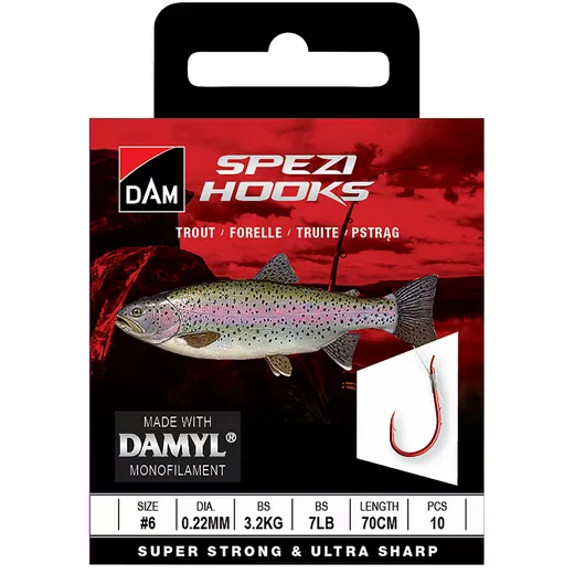 DAM FISHING Spezi Trout Forellenhaken Vorfach 70 cm Größen 6-14