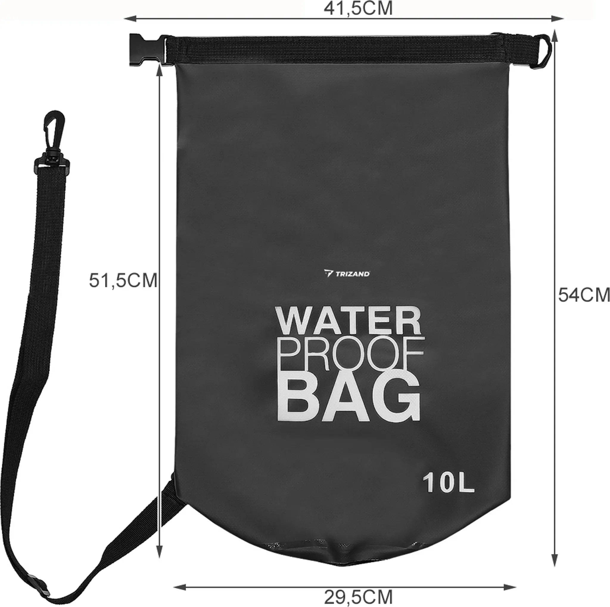 TRIZAND Dry Bag 10L wasserdicht Seesack mit Schultergurt schwarz