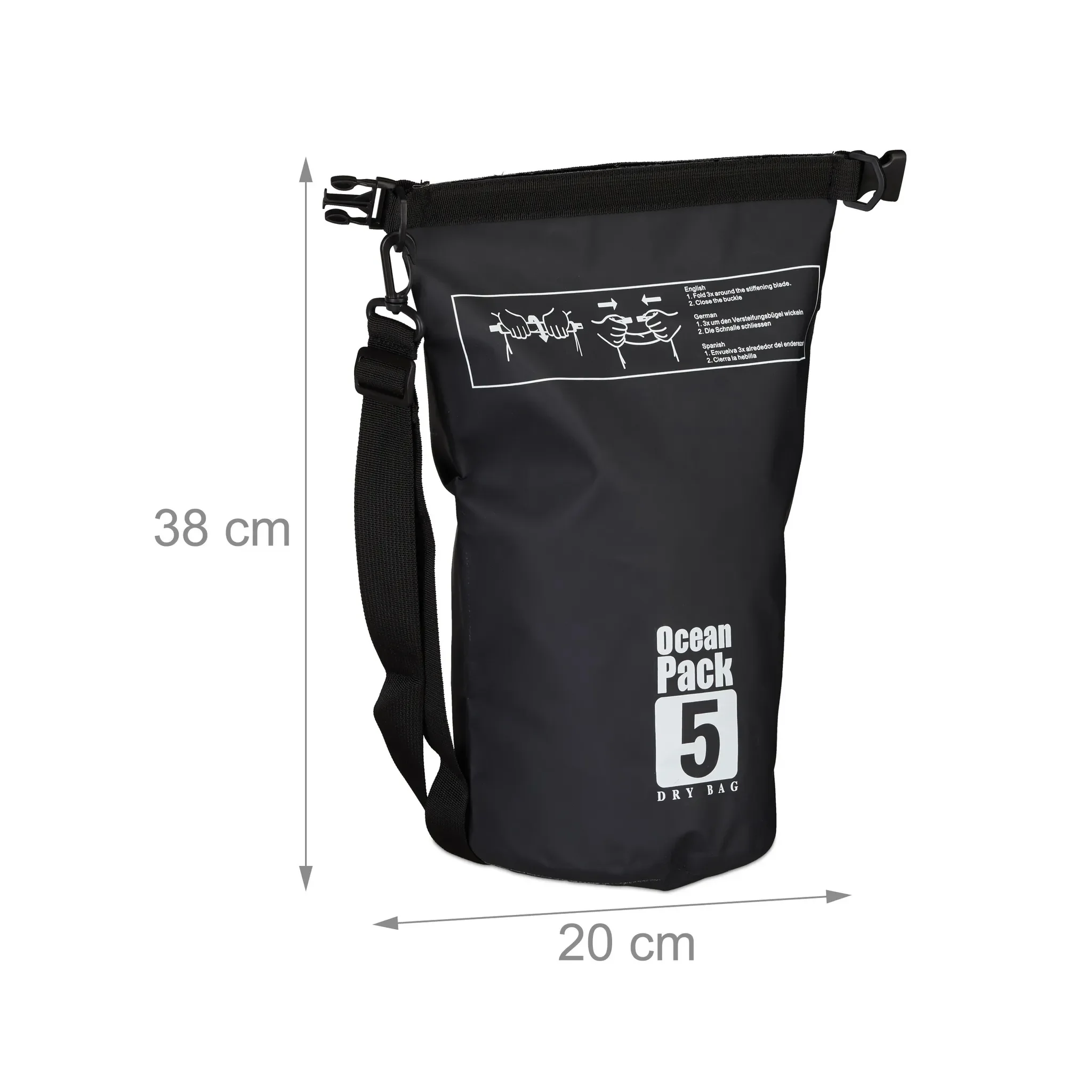 Relaxdays Ocean Pack Dry Bag 5L wasserdicht Trockentasche schwarz