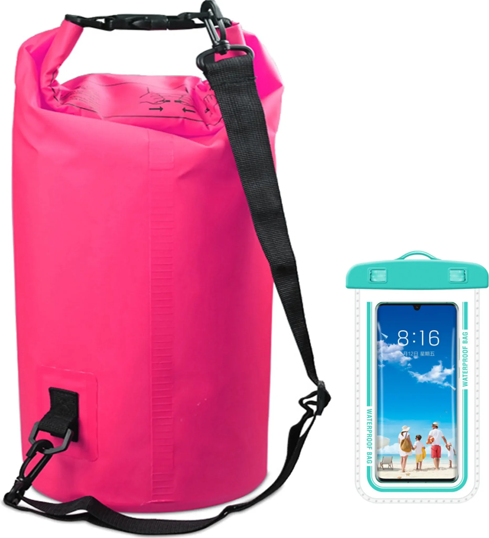 CANDeal Wasserdichter Packsack 5L Rose Rollverschluss Handyhülle