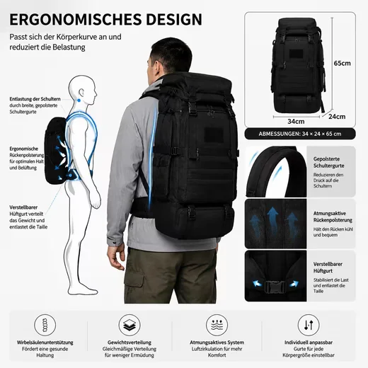 TOOMOKE Wanderrucksack wasserdicht Herren Damen Outdoor Camping