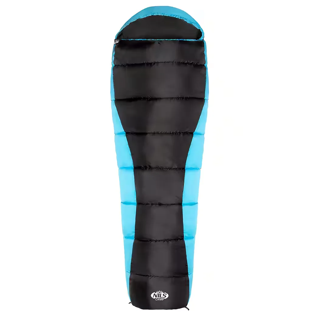 NILS CAMP Mumienschlafsack warm Schwarz Blau mit Innentasche Outdoor
