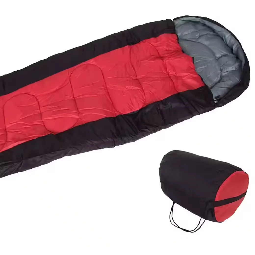 Buri Mumienschlafsack rot mit Tasche Camping Deckenschlafsack