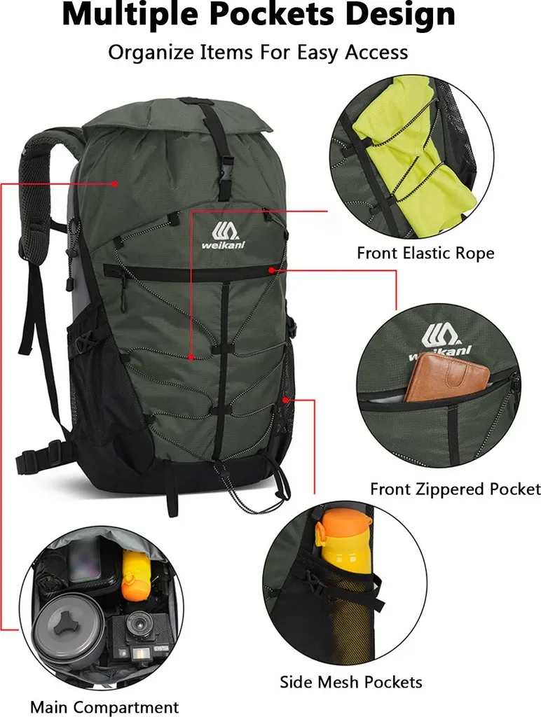 Lixada Wanderrucksack 35L leicht regenfest Outdoor Armeegrün