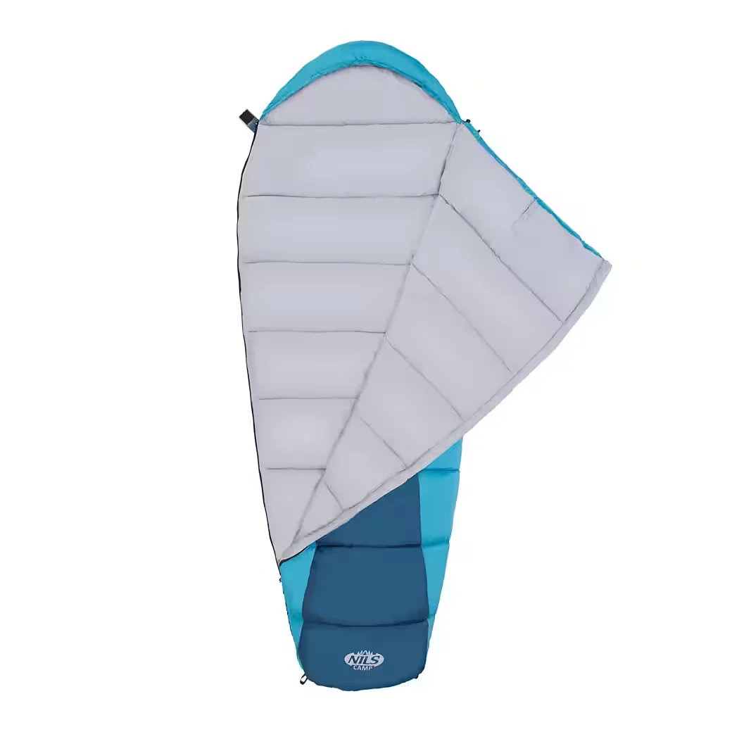 NILS CAMP Mumienschlafsack warm Grau/Blau mit Innentasche