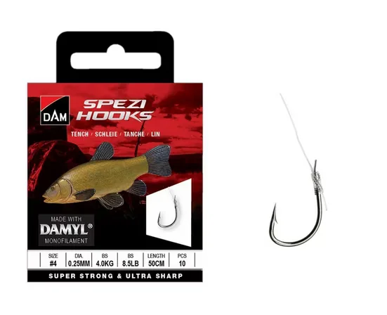 DAM FISHING Spezi Tench Vorfachhaken 50 cm, Größen 4-12, Sparset