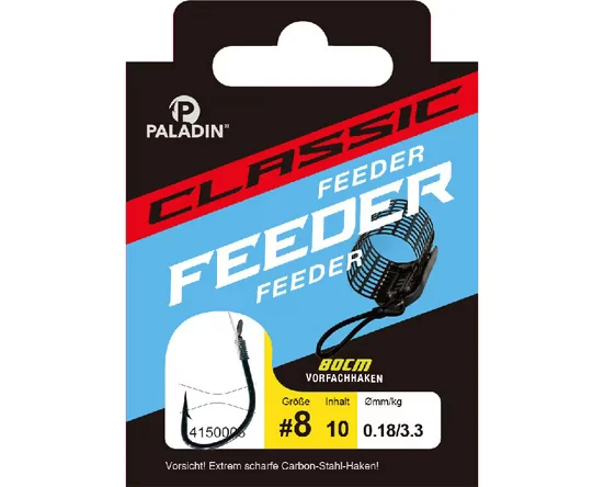 PALADIN Feederhaken Größe 8, 80 cm Vorfach, 10 Stück