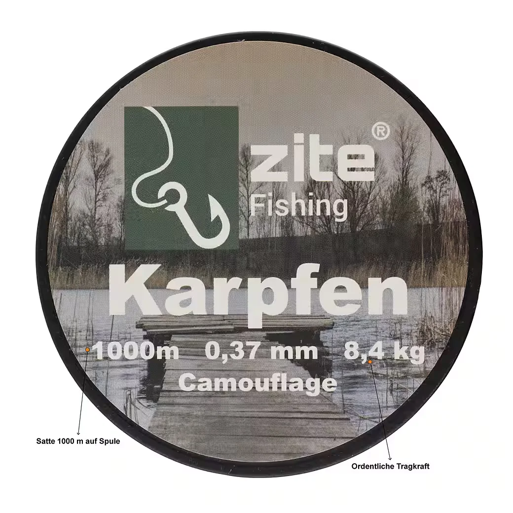 ZITE Angelschnur Camouflage Karpfen Nylon 0,37mm Tragkraft 8,4kg 1000m