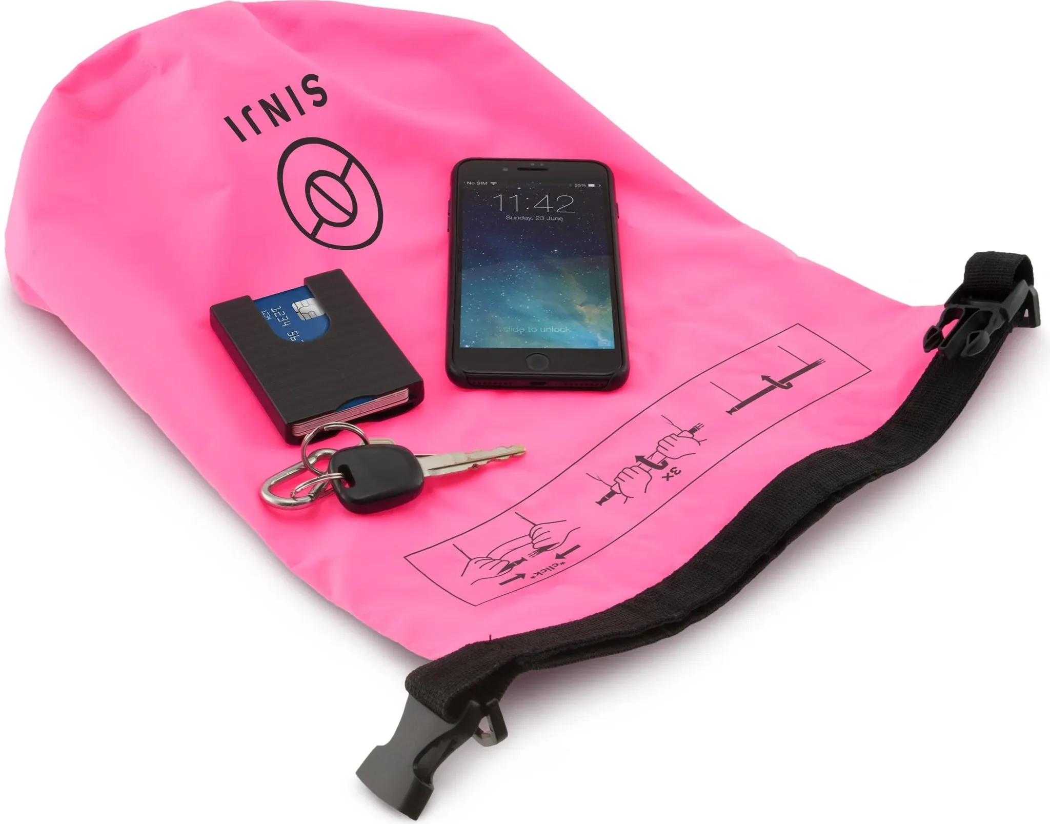 SINJI Drybag 2L wasserdichte Strandtasche Outdoor pink