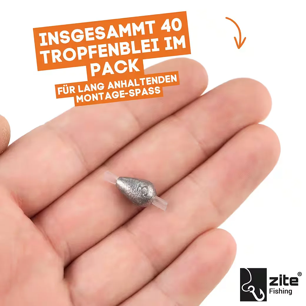 ZITE Birnenblei Set 40 Stück 1-5 g Tropfenblei Grundangeln Forelle