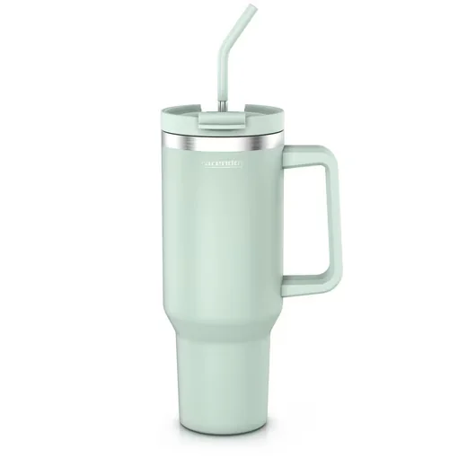 ARENDO Thermobecher 1200 ml mit Deckel Henkel und Strohhalm Tumbler