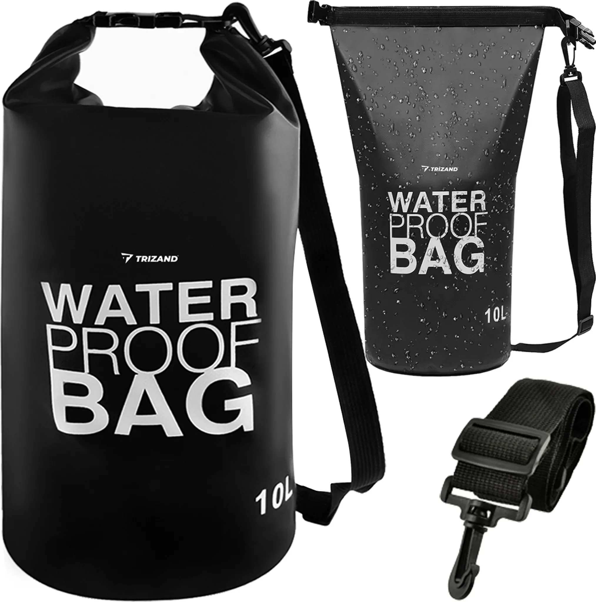 TRIZAND Dry Bag 10L wasserdicht Seesack mit Schultergurt schwarz