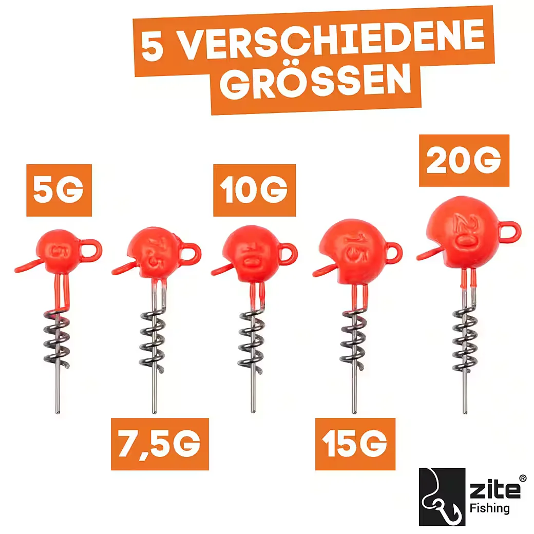 ZITE Screw Jigs UV-aktive Jigköpfe 5-20 g 5er Pack für Gummiköder