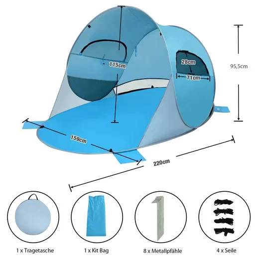 COSTWAY Pop Up Strandmuschel 4 Personen mit Tragetasche und Sandtaschen