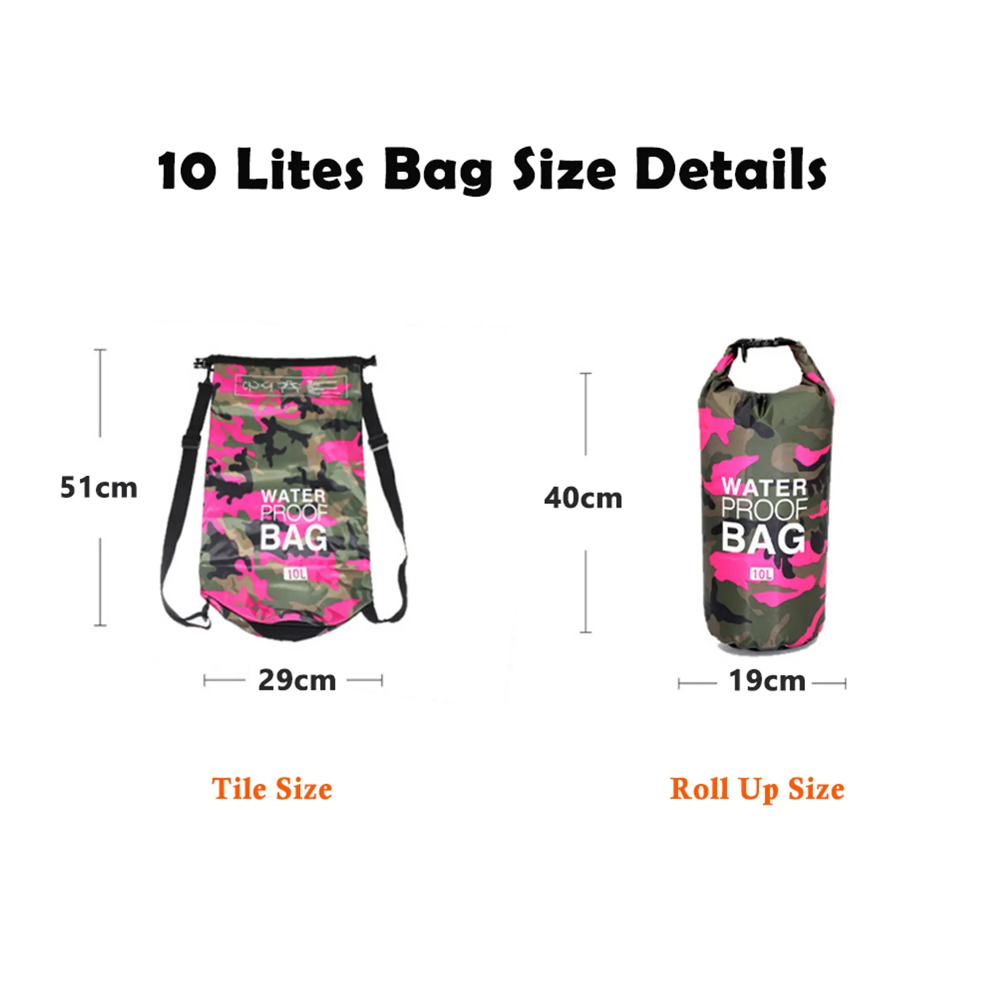 CANDeal Camouflage Rolltop Trockentasche Rucksack 10L wasserdicht Rose