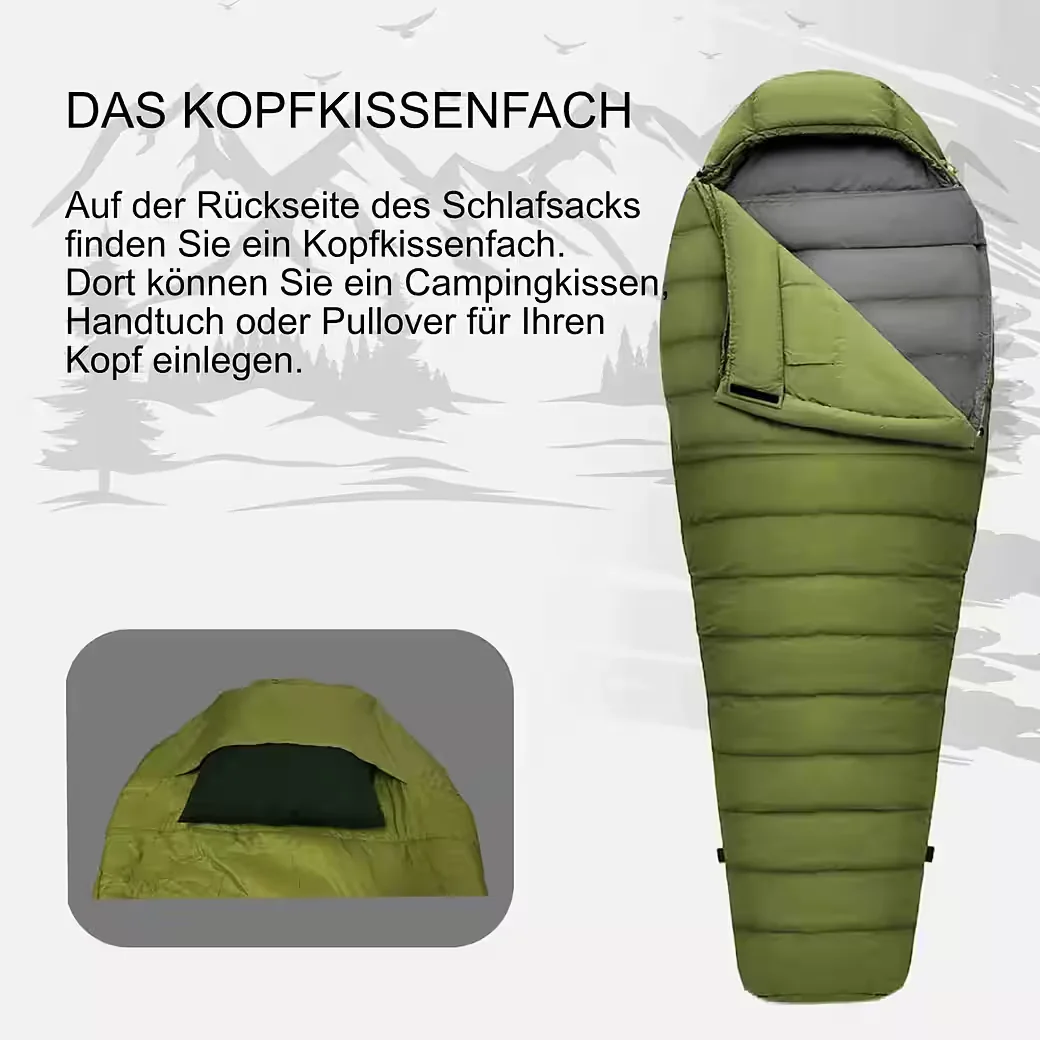 NORSKSKIN Mumienschlafsack Ultralight Green 800 g 205 cm koppelbar