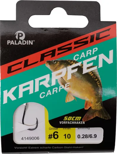 PALADIN Karpfenhaken gebunden Gr 6 Vorfach 50 cm 10 Stk