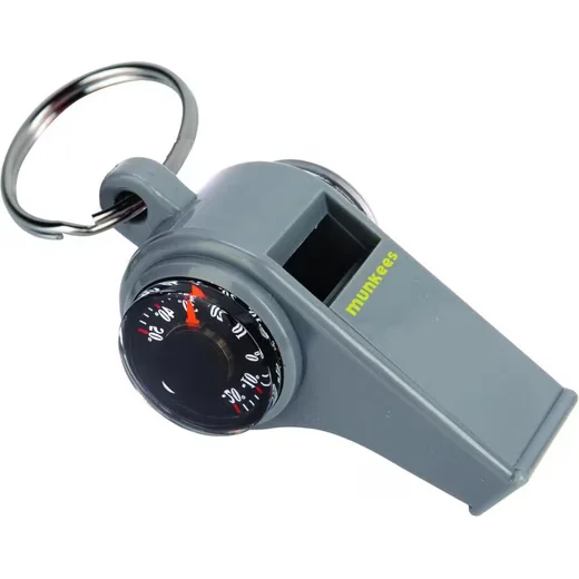 MUNKEES 3-in-1 Notfallpfeife mit Kompass und Thermometer