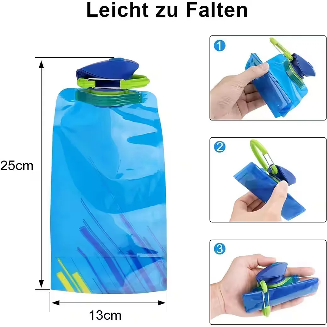 LUXUSKOLLEKTION Trinkflasche faltbar Mehrweg 2er Set Schwarz