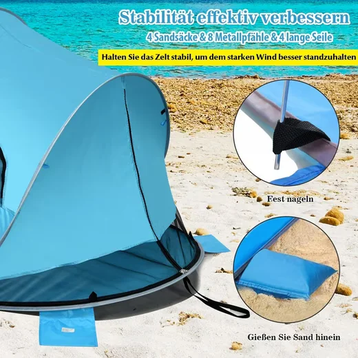 COSTWAY Pop Up Strandmuschel 4 Personen mit Tragetasche und Sandtaschen