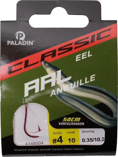 PALADIN Aalhaken gebunden Größe 4, Vorfach 50 cm, 10 Stück
