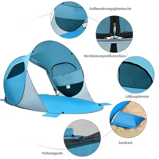 COSTWAY Pop Up Strandmuschel 4 Personen mit Tragetasche und Sandtaschen