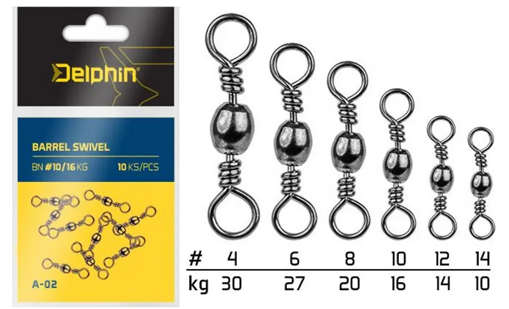 DELPHIN Barrel Swivel A-02 Standardwirbel mit Karabiner 10 Stück