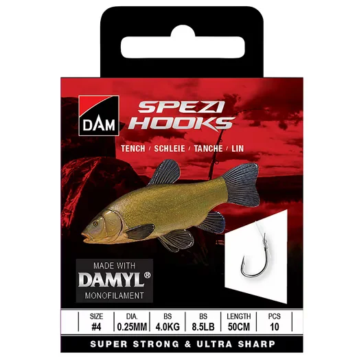 DAM FISHING Spezi Tench Vorfachhaken 50 cm, Größen 4-12, Sparset