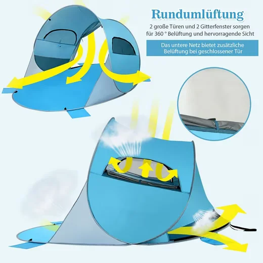 COSTWAY Pop Up Strandmuschel 4 Personen mit Tragetasche und Sandtaschen